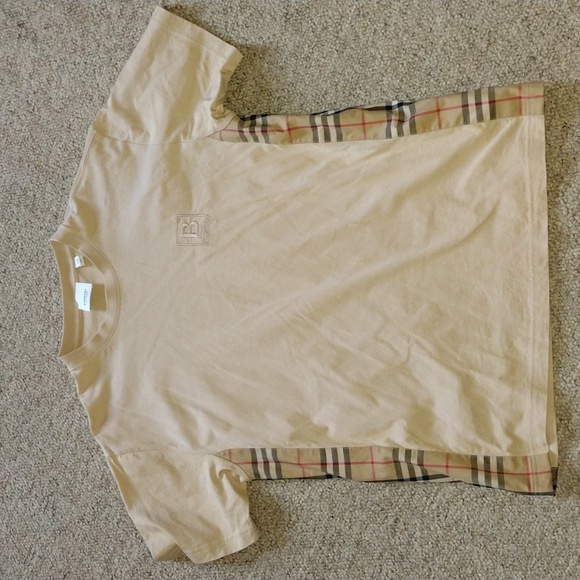 Burberry Beige Plaid Accent Men's Shirt XS